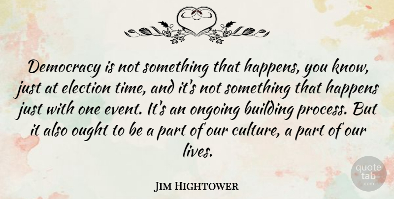 Jim Hightower Quote About Democracy, Culture, Ongoing: Democracy Is Not Something That...