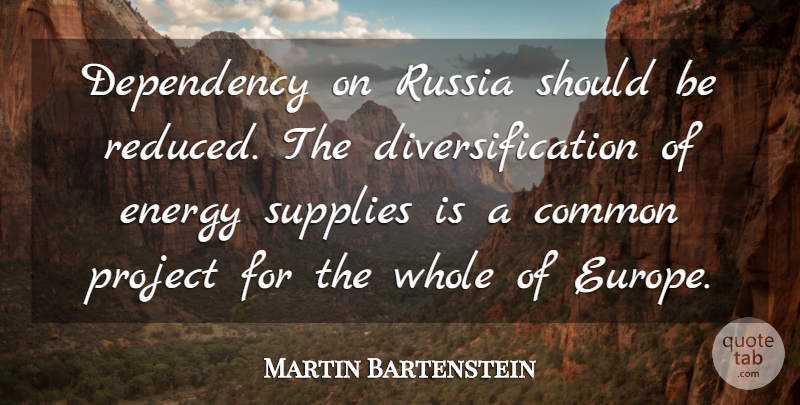 Martin Bartenstein Quote About Common, Dependency, Energy, Project, Russia: Dependency On Russia Should Be...