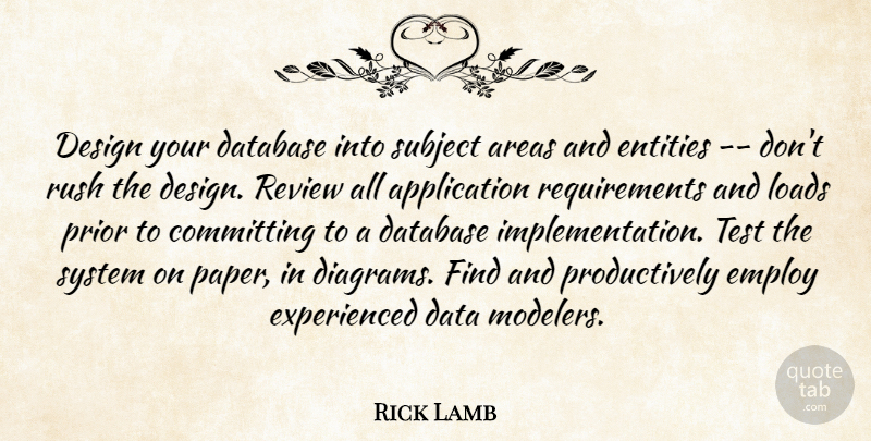 Rick Lamb Quote About Areas, Committing, Database, Design, Employ: Design Your Database Into Subject...