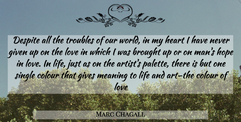 Marc Chagall Quote About Art, Men, Our World: Despite All The Troubles Of...