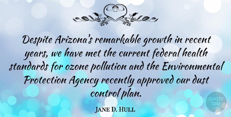Jane D. Hull Quote About Ozone, Agency, Dust: Despite Arizonas Remarkable Growth In...
