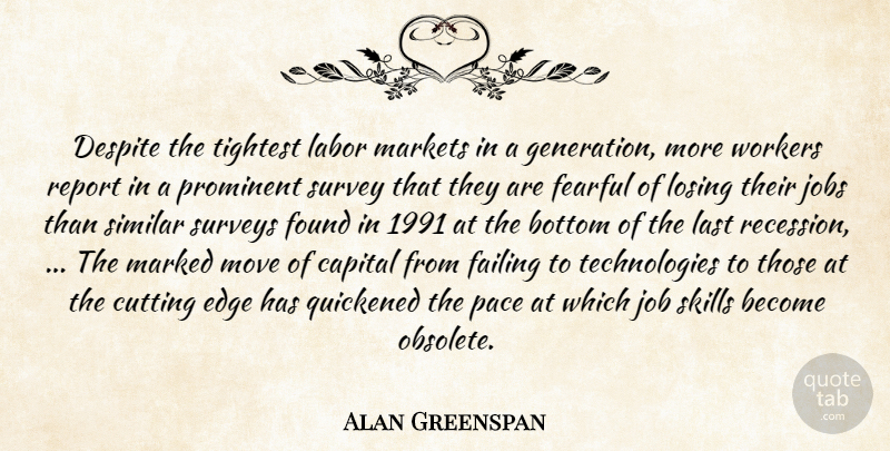 Alan Greenspan Quote About Bottom, Capital, Cutting, Despite, Edge: Despite The Tightest Labor Markets...