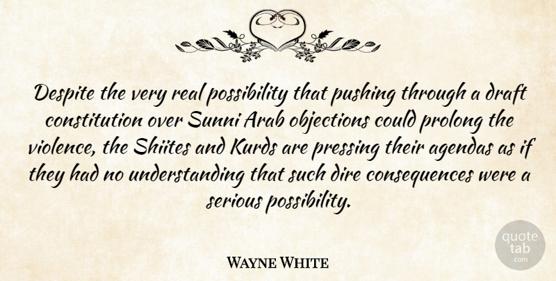 Wayne White Quote About Agendas, Arab, Consequences, Constitution, Despite: Despite The Very Real Possibility...
