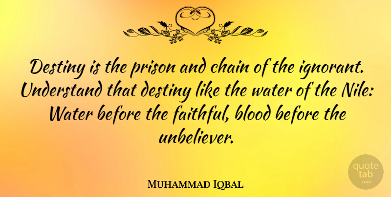 Muhammad Iqbal Quote About Fate, Destiny, Blood: Destiny Is The Prison And...