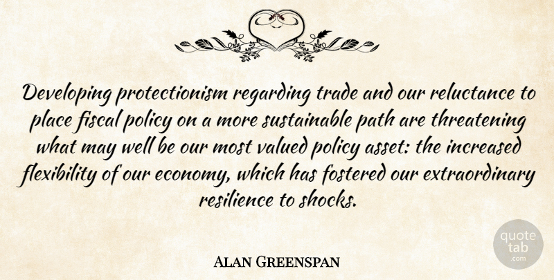 Alan Greenspan Quote About Resilience, Fiscal Policy, May: Developing Protectionism Regarding Trade And...