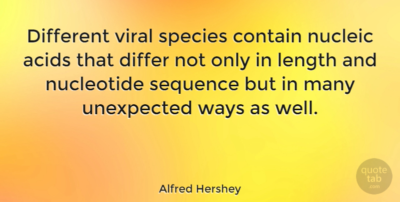 Alfred Hershey Quote About Contain, Differ, Length, Sequence: Different Viral Species Contain Nucleic...