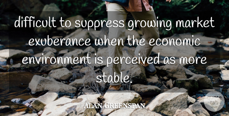 Alan Greenspan Quote About Difficult, Economic, Environment, Exuberance, Growing: Difficult To Suppress Growing Market...