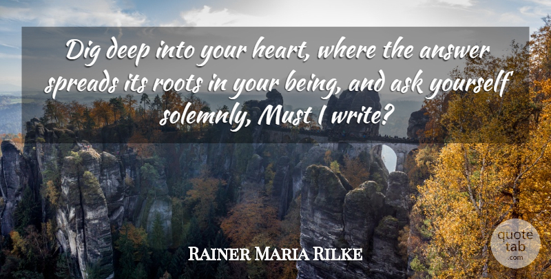 Rainer Maria Rilke Quote About Writing, Heart, Roots: Dig Deep Into Your Heart...