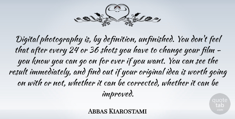 Abbas Kiarostami Quote About Change, Original, Result, Shots, Whether: Digital Photography Is By Definition...