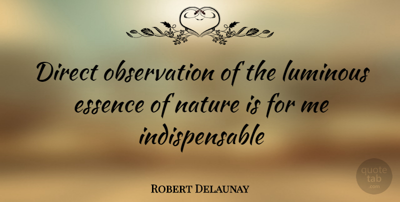 Robert Delaunay Quote About Essence, Observation, Indispensable: Direct Observation Of The Luminous...