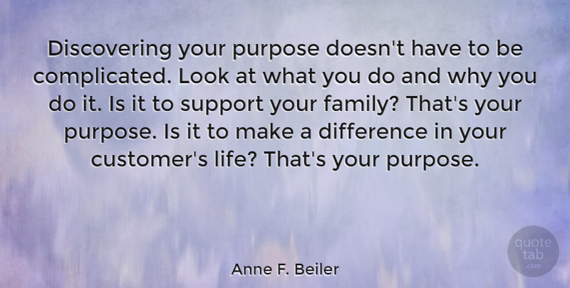 Anne F. Beiler Quote About Difference, Family, Life, Purpose, Support: Discovering Your Purpose Doesnt Have...