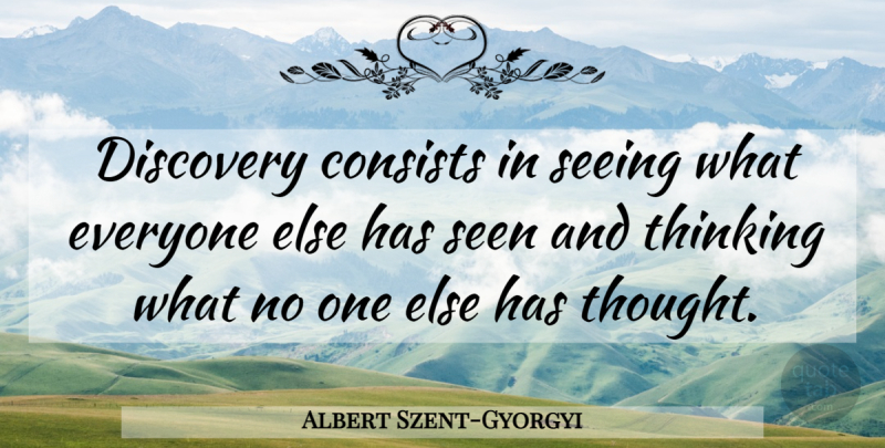 Albert Szent-Gyorgyi Quote About Consists, Discovery, Seeing, Seen, Thinking: Discovery Consists In Seeing What...