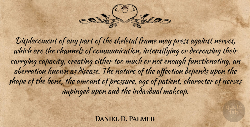 Daniel D. Palmer Quote About Communication, Character, Makeup: Displacement Of Any Part Of...