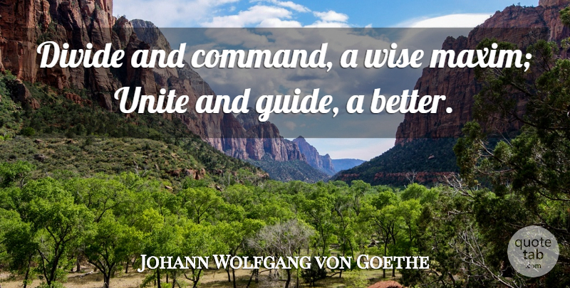 Johann Wolfgang von Goethe Quote About Wise, Unity, Guides: Divide And Command A Wise...
