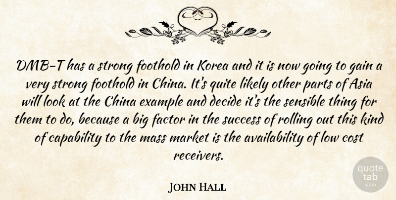 John Hall Quote About Asia, Capability, China, Cost, Decide: Dmb T Has A Strong...