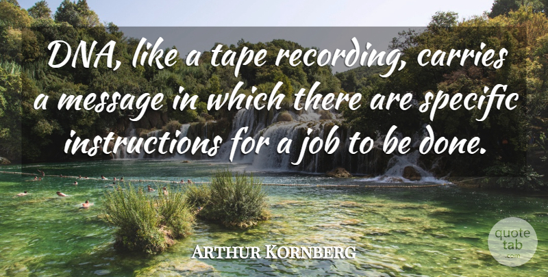 Arthur Kornberg Quote About Carries, Job, Specific, Tape: Dna Like A Tape Recording...