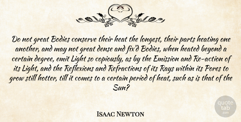 Isaac Newton Quote About Light, Degrees, Body: Do Not Great Bodies Conserve...
