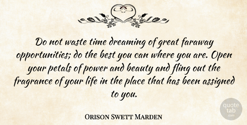 Orison Swett Marden Quote About Assigned, Beauty, Best, Dreaming, Fling: Do Not Waste Time Dreaming...