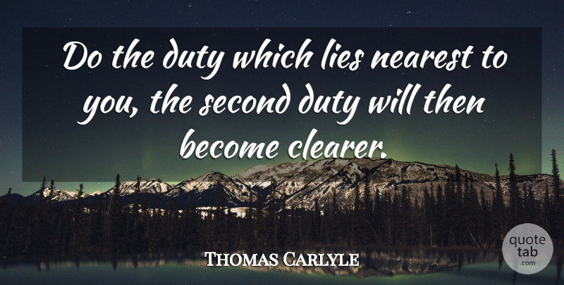 Thomas Carlyle Quote About Motivational, Lying, Duty: Do The Duty Which Lies...