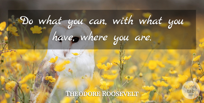 Theodore Roosevelt Quote About Inspirational, Motivational, Success: Do What You Can With...