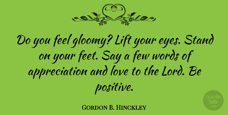 Gordon B. Hinckley Quote About Gratitude, Appreciation, Eye: Do You Feel Gloomy Lift...