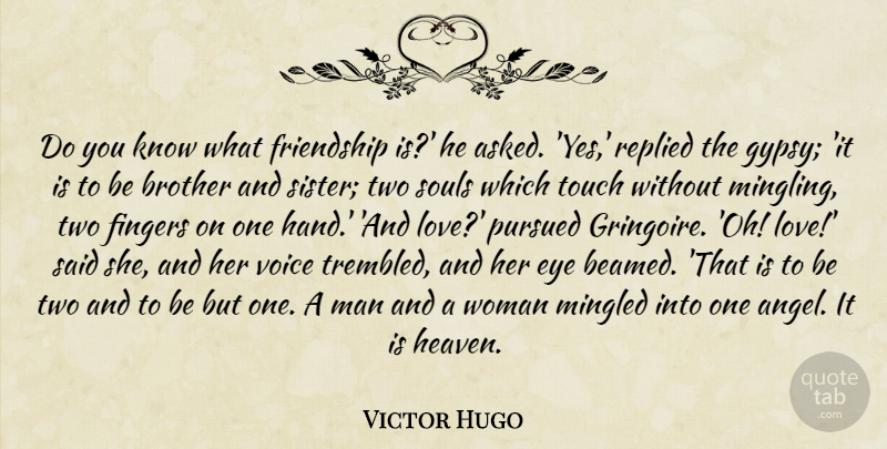 Victor Hugo Quote About Brother, Eye, Angel: Do You Know What Friendship...