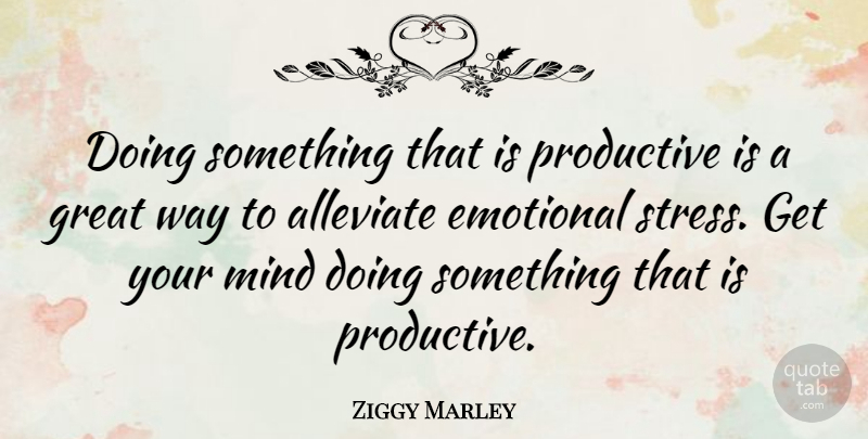 Ziggy Marley Quote About Stress, Emotional, Mind: Doing Something That Is Productive...