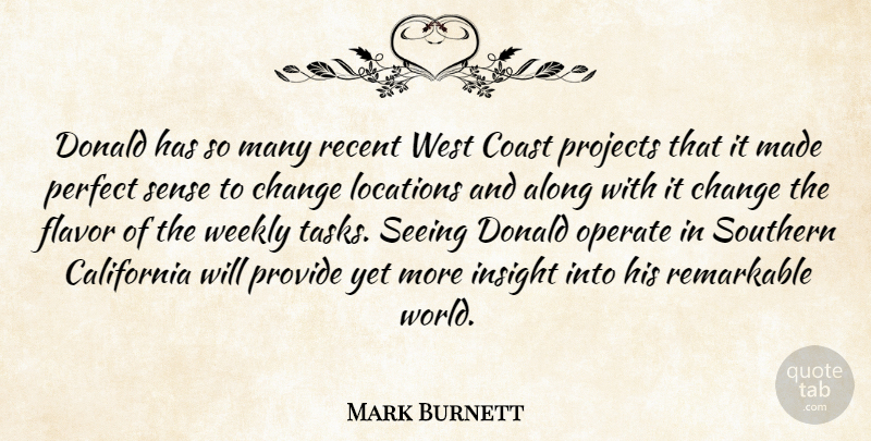 Mark Burnett Quote About Along, California, Change, Coast, Donald: Donald Has So Many Recent...