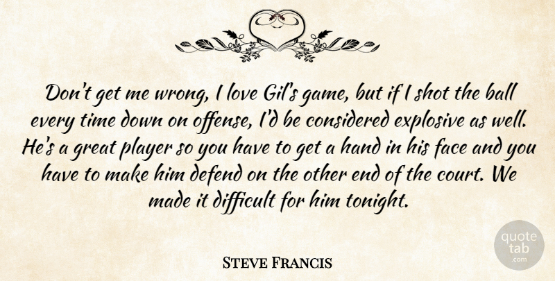 Steve Francis Quote About Ball, Considered, Defend, Difficult, Explosive: Dont Get Me Wrong I...