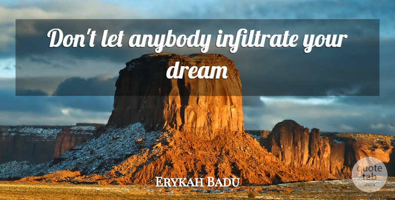 Erykah Badu Quote About Dream, Your Dreams: Dont Let Anybody Infiltrate Your...