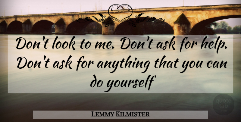 Lemmy Kilmister Quote About Looks, Helping, Can Do: Dont Look To Me Dont...