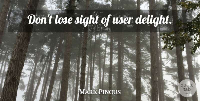 Mark Pincus Quote About Sight, Delight, Loses: Dont Lose Sight Of User...