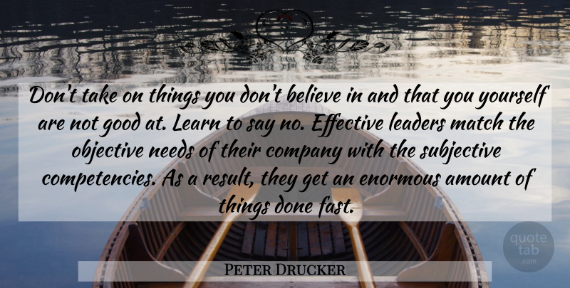 Peter Drucker Quote About Believe, Leader, Needs: Dont Take On Things You...