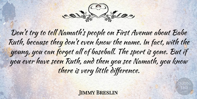Jimmy Breslin Quote About Avenue, Babe, People, Seen, Sports: Dont Try To Tell Namaths...