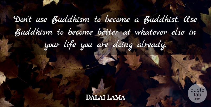 Dalai Lama Quote About Life, Buddhist, Buddhism: Dont Use Buddhism To Become...
