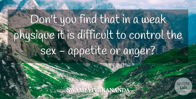Swami Vivekananda Quote About Sex, Anger, Weak: Dont You Find That In...
