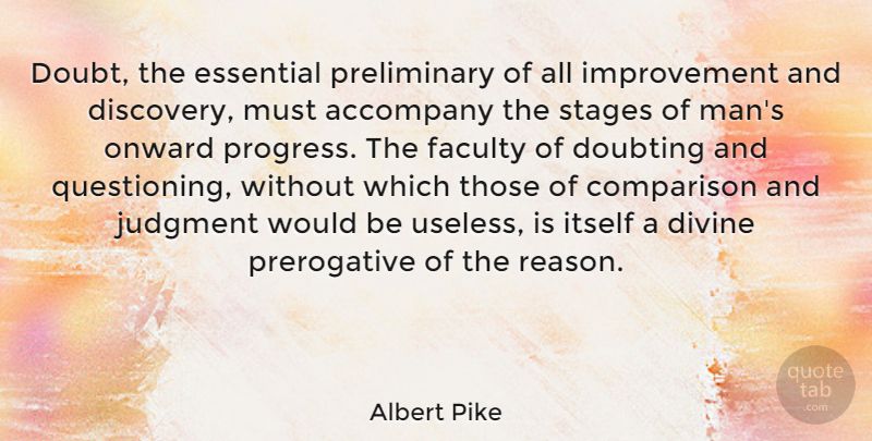 Albert Pike Quote About Men, Discovery, Doubt: Doubt The Essential Preliminary Of...