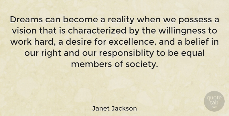 Janet Jackson Quote About Dream, Hard Work, Reality: Dreams Can Become A Reality...