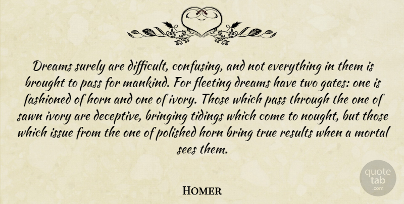 Homer Quote About Dream, Two, Ivory: Dreams Surely Are Difficult Confusing...
