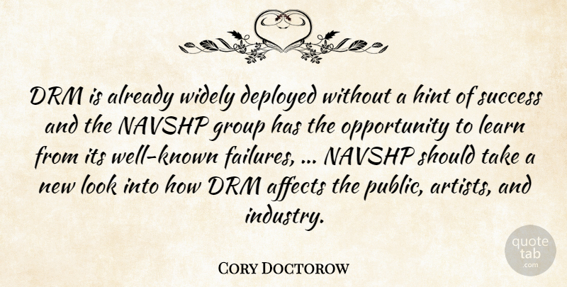 Cory Doctorow Quote About Affects, Deployed, Group, Learn, Opportunity: Drm Is Already Widely Deployed...