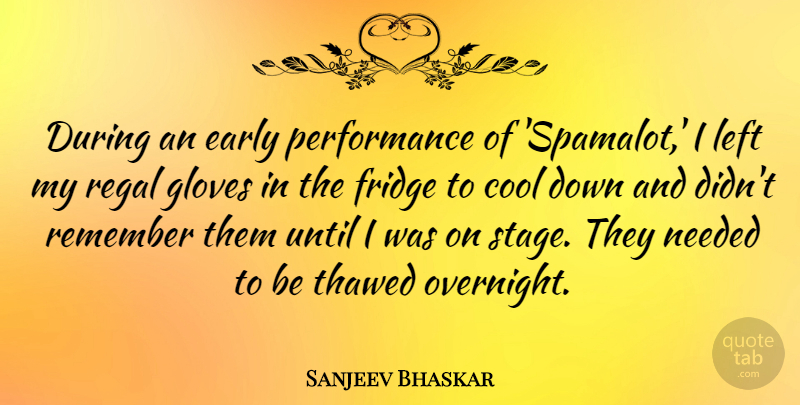 Sanjeev Bhaskar Quote About Gloves, Down And, Remember: During An Early Performance Of...