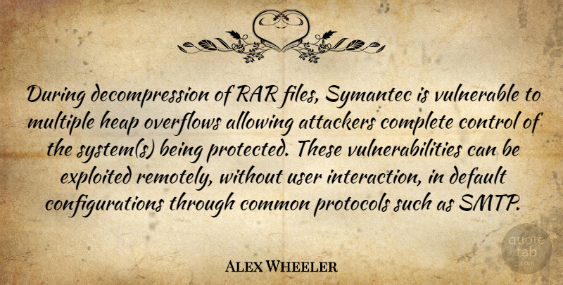 Alex Wheeler Quote About Allowing, Common, Complete, Control, Default: During Decompression Of Rar Files...