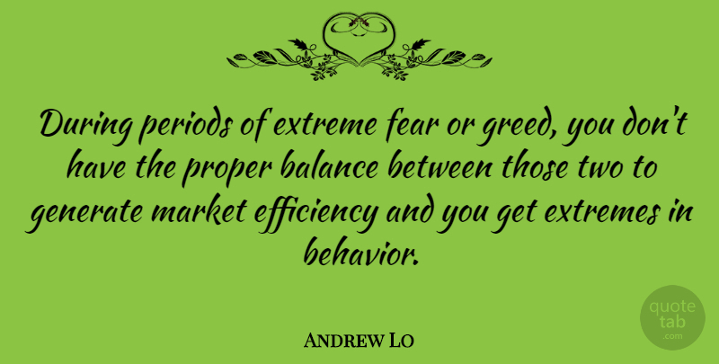 Andrew Lo Quote About Efficiency, Extreme, Extremes, Fear, Generate: During Periods Of Extreme Fear...