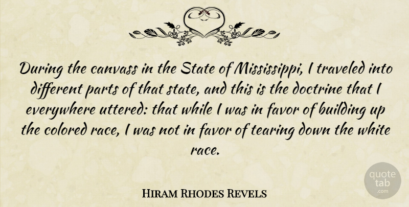 Hiram Rhodes Revels Quote About Colored, Doctrine, Everywhere, Favor, Parts: During The Canvass In The...