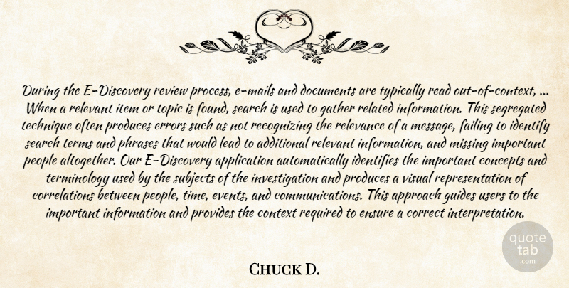 Chuck D. Quote About Additional, Approach, Concepts, Context, Correct: During The E Discovery Review...