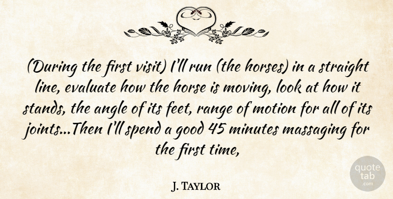 J. Taylor Quote About Angle, Evaluate, Good, Horse, Minutes: During The First Visit Ill...
