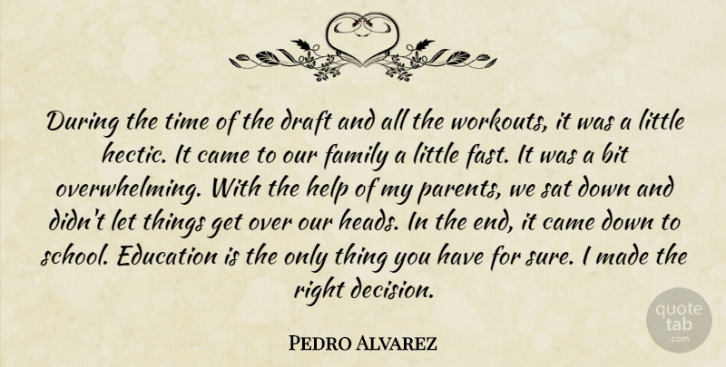 Pedro Alvarez Quote About Bit, Came, Draft, Education, Family: During The Time Of The...