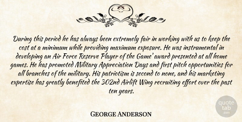 George Anderson Quote About Appreciation, Award, Branches, Cost, Days: During This Period He Has...