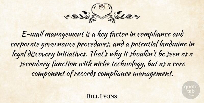 Bill Lyons Quote About Compliance, Component, Core, Corporate, Discovery: E Mail Management Is A...