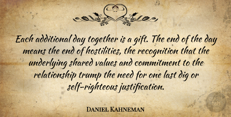 Daniel Kahneman Quote About Mean, Commitment, Self: Each Additional Day Together Is...
